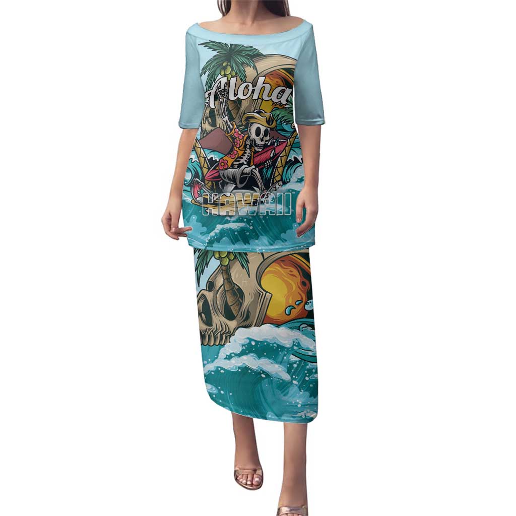 Personalized Aloha Hawaii Skeleton Family Matching Puletasi and Hawaiian Shirt Tropical Summer Vibe - Wonder Print Shop