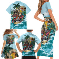 Personalized Aloha Hawaii Skeleton Family Matching Short Sleeve Bodycon Dress and Hawaiian Shirt Tropical Summer Vibe - Wonder Print Shop