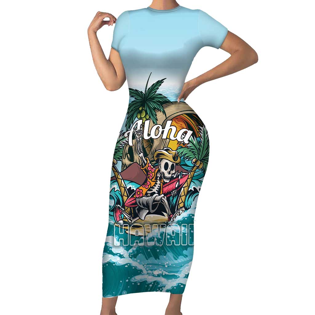 Personalized Aloha Hawaii Skeleton Family Matching Short Sleeve Bodycon Dress and Hawaiian Shirt Tropical Summer Vibe - Wonder Print Shop
