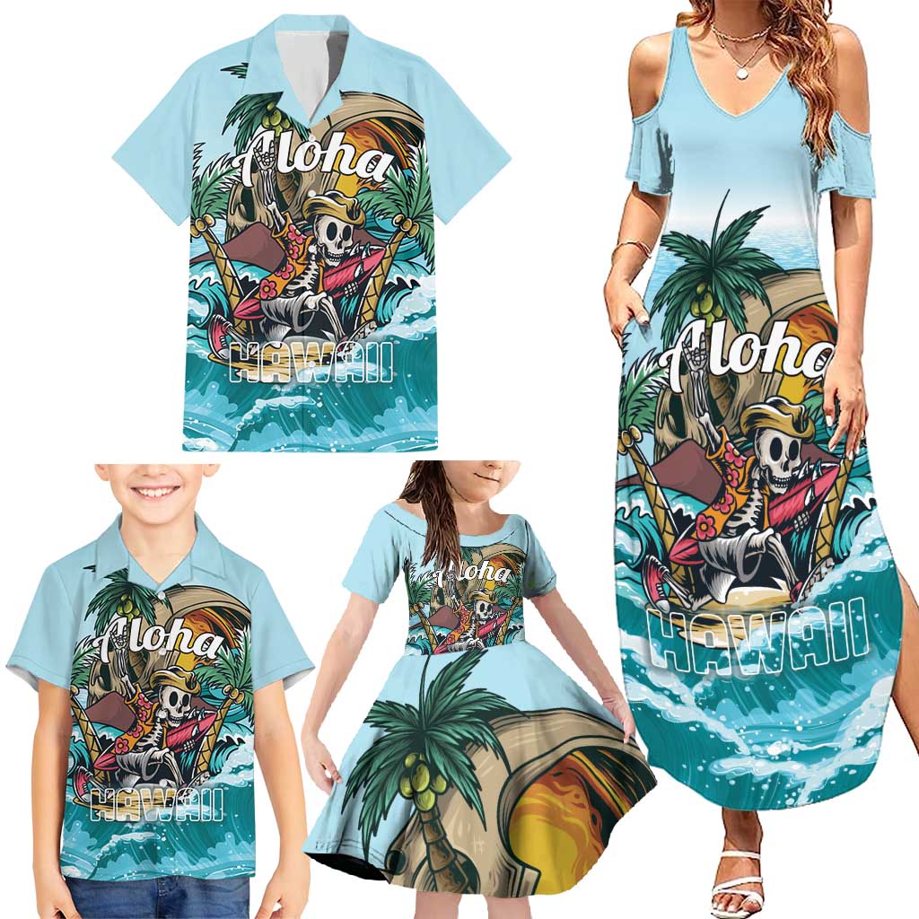 Personalized Aloha Hawaii Skeleton Family Matching Summer Maxi Dress and Hawaiian Shirt Tropical Summer Vibe - Wonder Print Shop