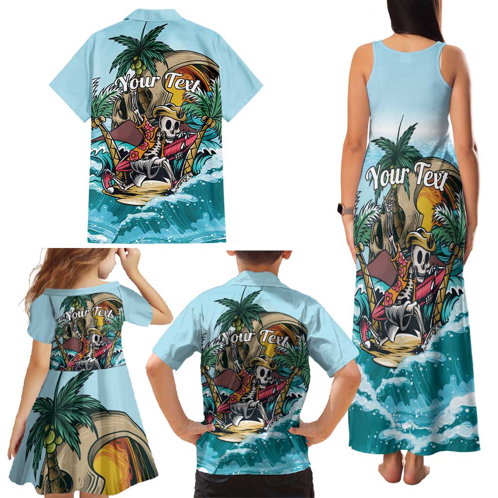 Personalized Aloha Hawaii Skeleton Family Matching Tank Maxi Dress and Hawaiian Shirt Tropical Summer Vibe - Wonder Print Shop