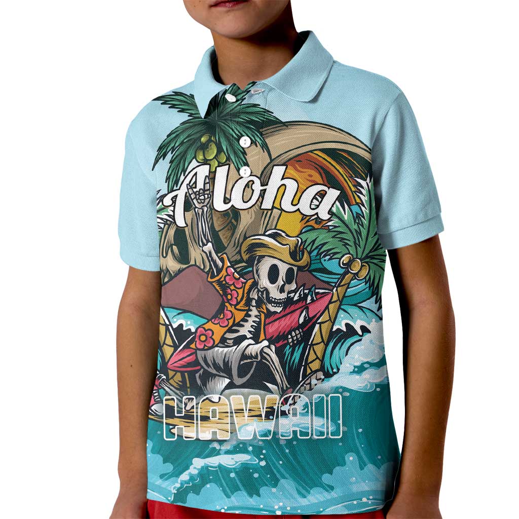 Personalized Aloha Hawaii Skeleton Kid Polo Shirt Tropical Summer Vibe - Wonder Print Shop