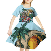Personalized Aloha Hawaii Skeleton Kid Short Sleeve Dress Tropical Summer Vibe - Wonder Print Shop