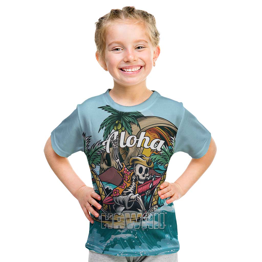 Personalized Aloha Hawaii Skeleton Kid T Shirt Tropical Summer Vibe - Wonder Print Shop