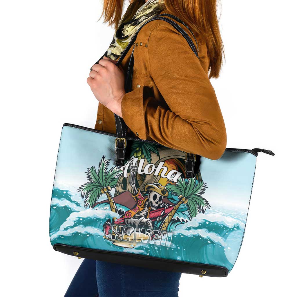 Aloha Hawaii Skeleton Leather Tote Bag Tropical Summer Vibe - Wonder Print Shop
