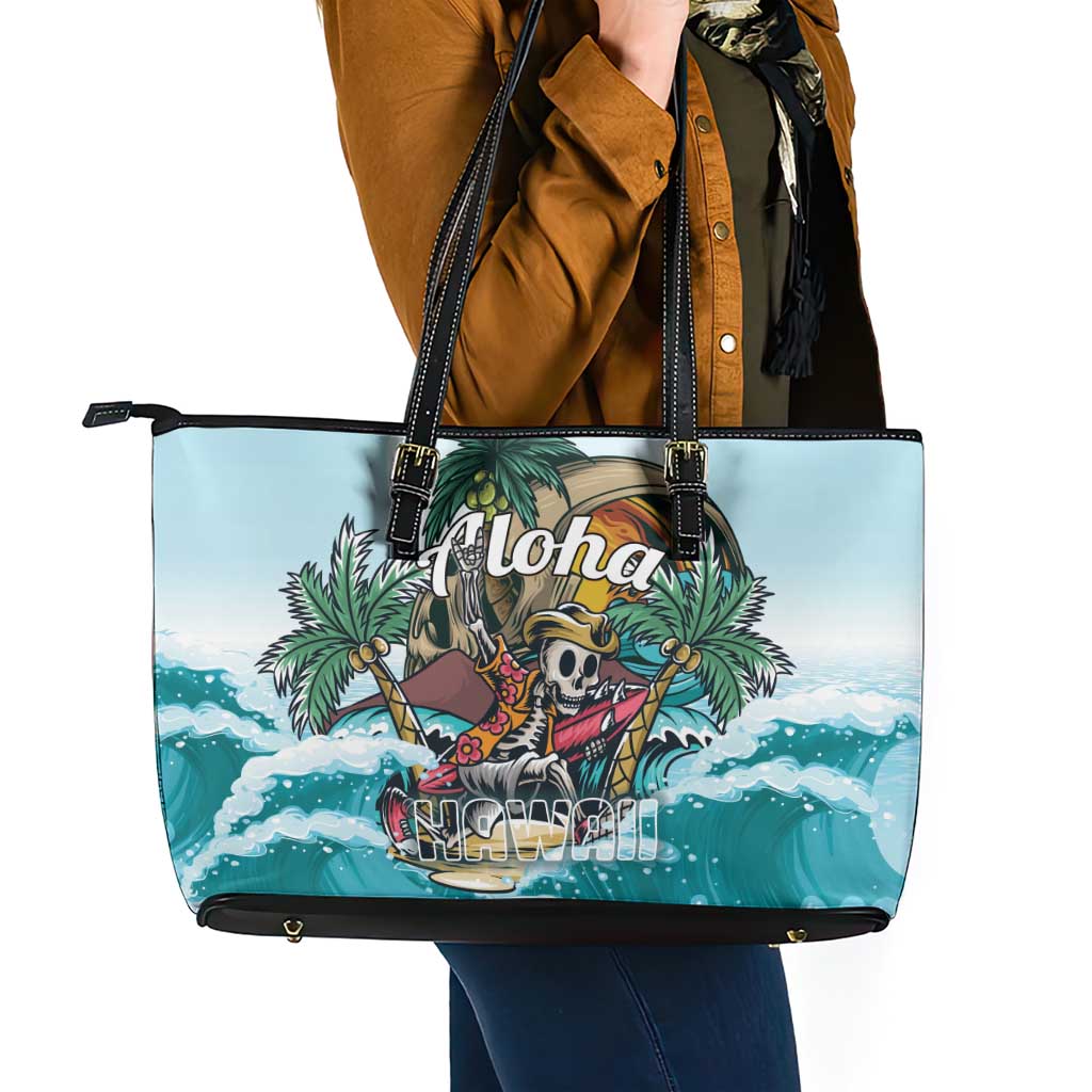Aloha Hawaii Skeleton Leather Tote Bag Tropical Summer Vibe - Wonder Print Shop