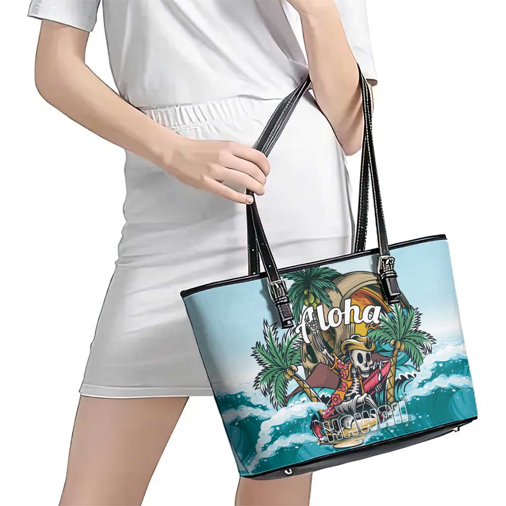 Aloha Hawaii Skeleton Leather Tote Bag Tropical Summer Vibe - Wonder Print Shop