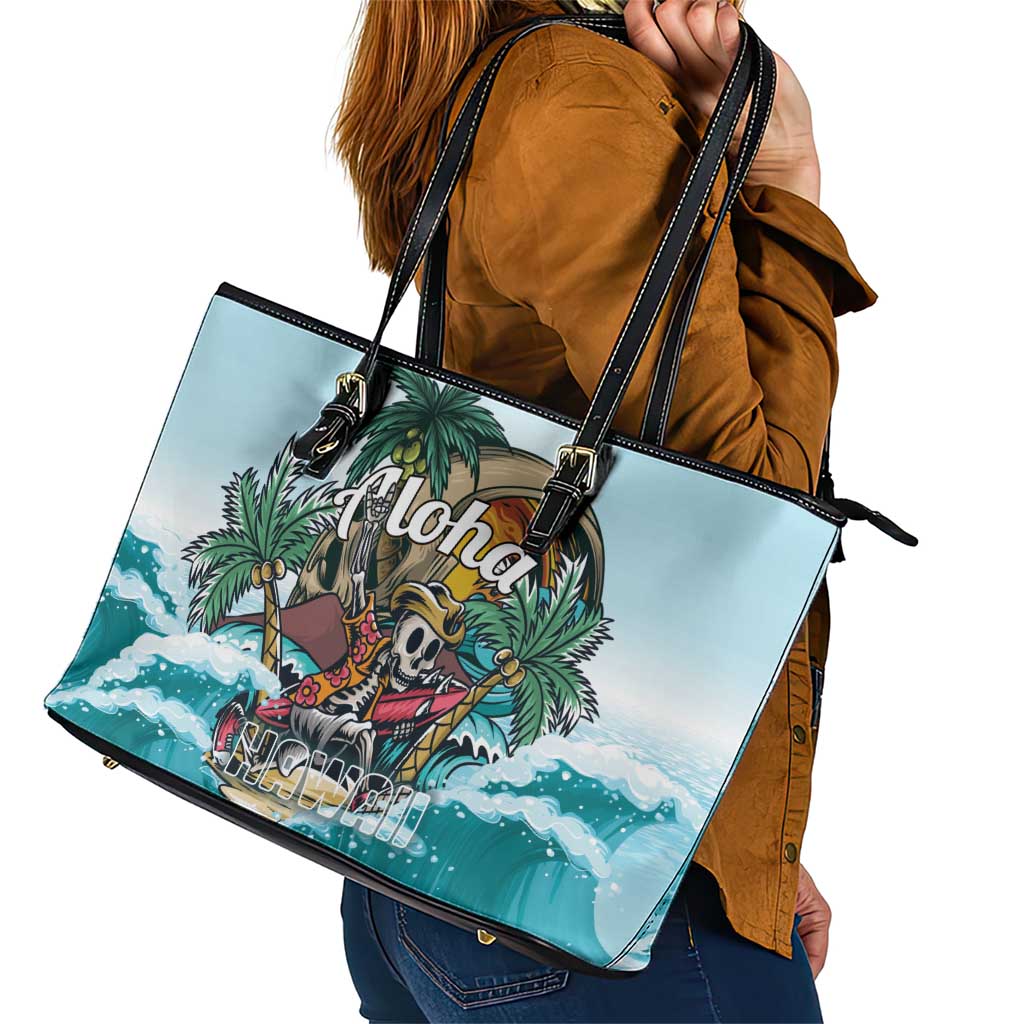 Aloha Hawaii Skeleton Leather Tote Bag Tropical Summer Vibe - Wonder Print Shop