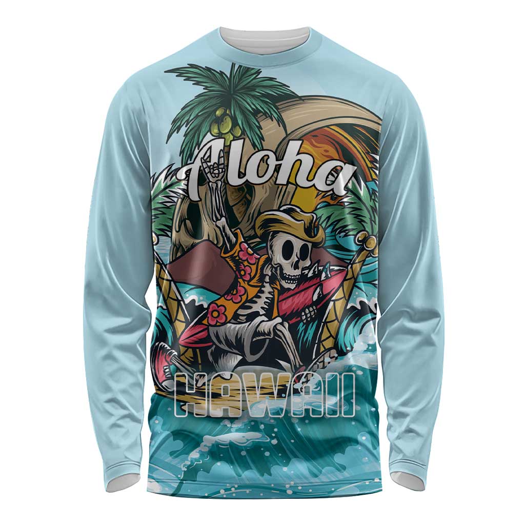 Personalized Aloha Hawaii Skeleton Long Sleeve Shirt Tropical Summer Vibe - Wonder Print Shop