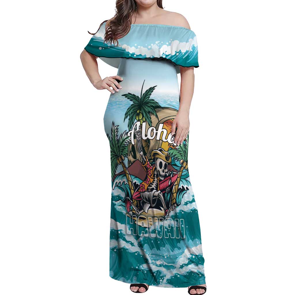 Personalized Aloha Hawaii Skeleton Off Shoulder Maxi Dress Tropical Summer Vibe - Wonder Print Shop