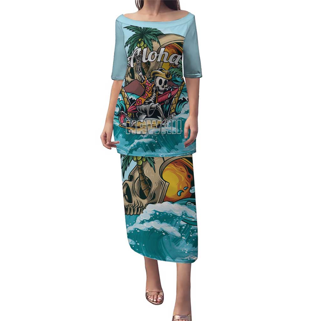 Personalized Aloha Hawaii Skeleton Puletasi Tropical Summer Vibe - Wonder Print Shop
