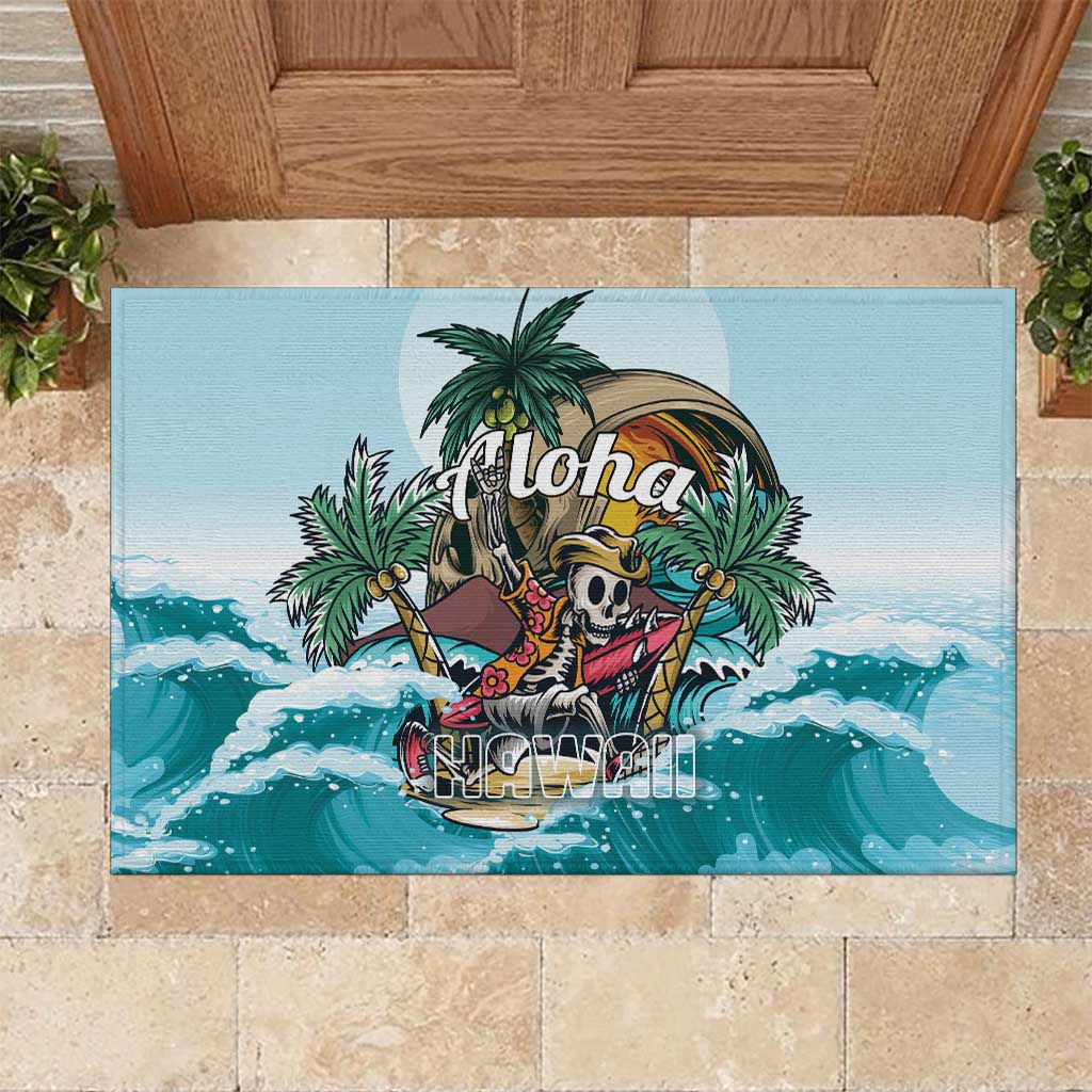Aloha Hawaii Skeleton Rubber Doormat Tropical Summer Vibe - Wonder Print Shop