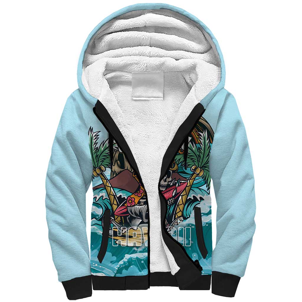 Personalized Aloha Hawaii Skeleton Sherpa Hoodie Tropical Summer Vibe - Wonder Print Shop
