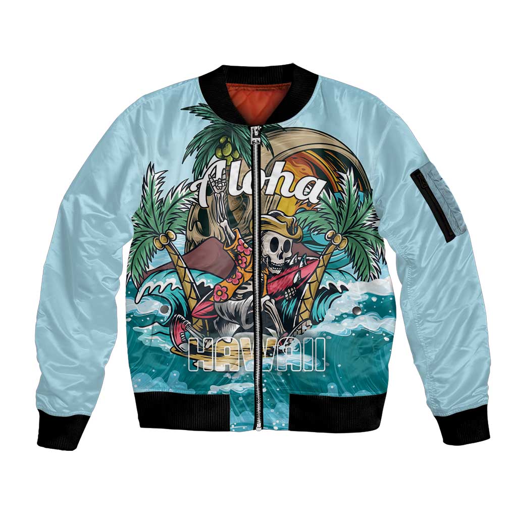 Personalized Aloha Hawaii Skeleton Sleeve Zip Bomber Jacket Tropical Summer Vibe - Wonder Print Shop