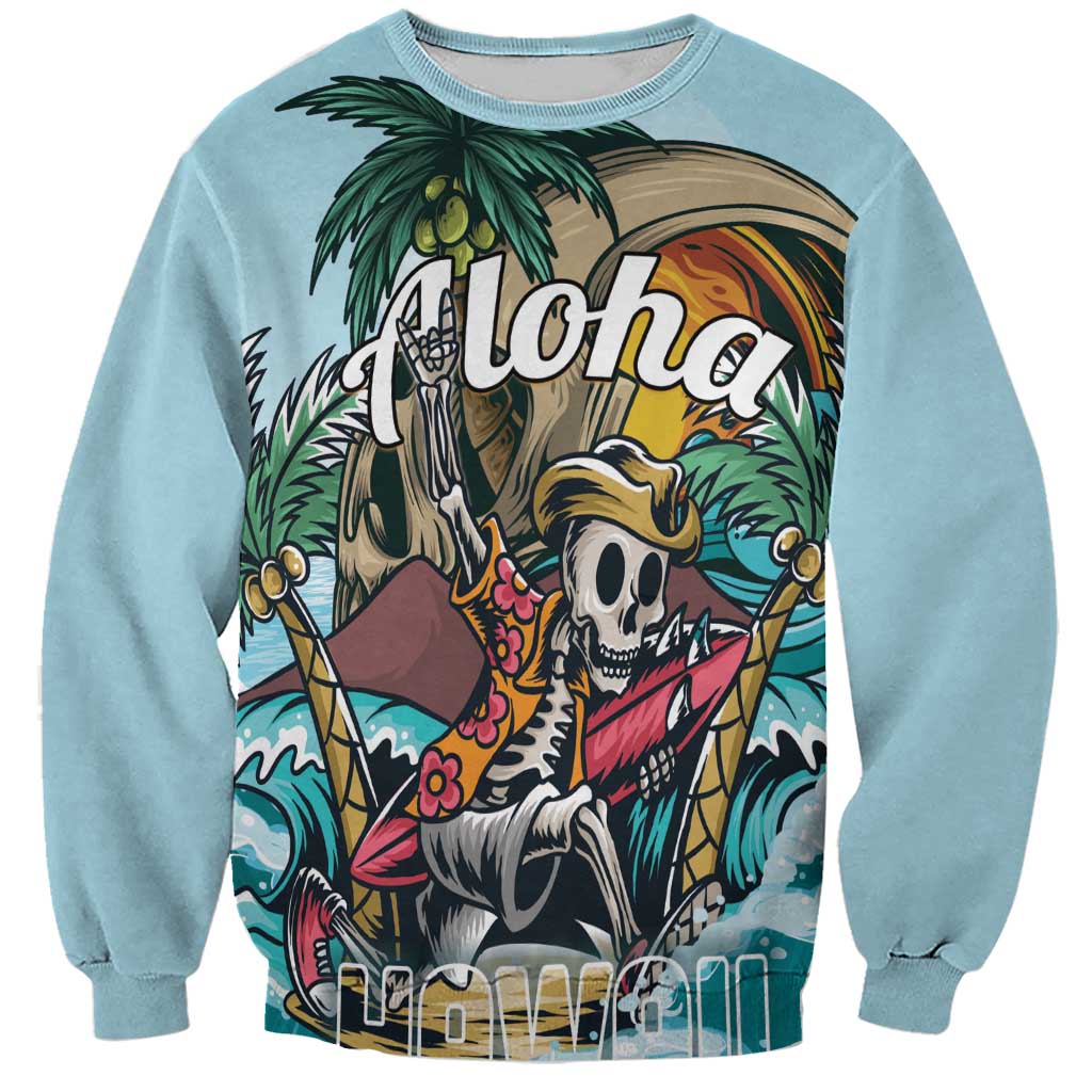 Personalized Aloha Hawaii Skeleton Sweatshirt Tropical Summer Vibe - Wonder Print Shop