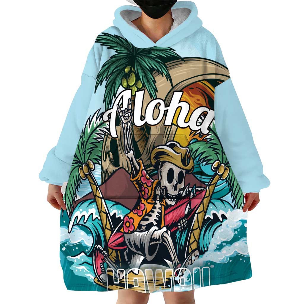 Personalized Aloha Hawaii Skeleton Wearable Blanket Hoodie Tropical Summer Vibe - Wonder Print Shop