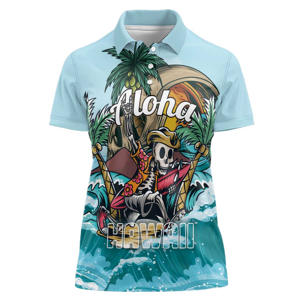 Personalized Aloha Hawaii Skeleton Women Polo Shirt Tropical Summer Vibe - Wonder Print Shop