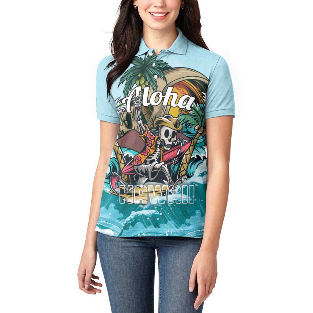 Personalized Aloha Hawaii Skeleton Women Polo Shirt Tropical Summer Vibe - Wonder Print Shop
