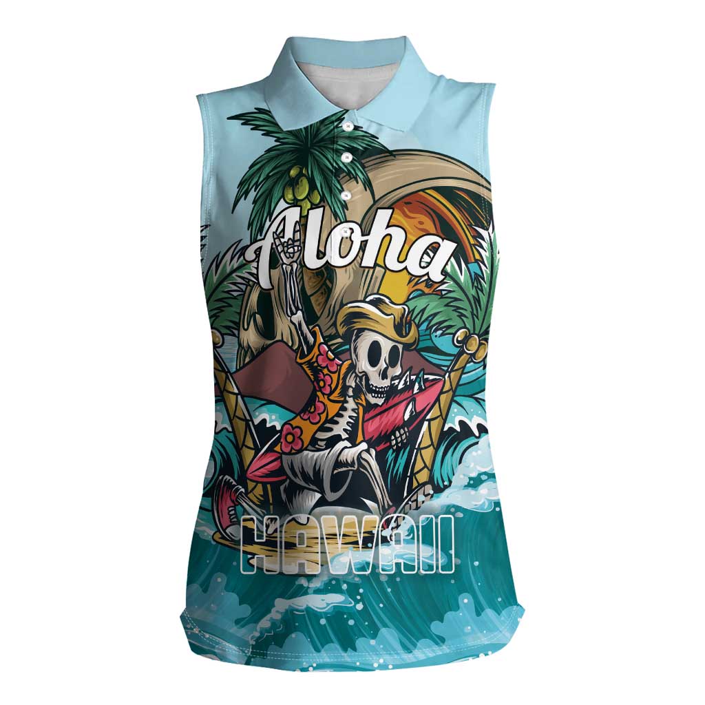 Personalized Aloha Hawaii Skeleton Women Sleeveless Polo Shirt Tropical Summer Vibe - Wonder Print Shop