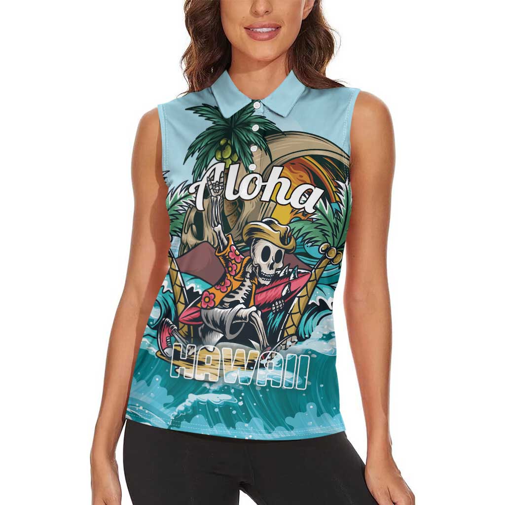 Personalized Aloha Hawaii Skeleton Women Sleeveless Polo Shirt Tropical Summer Vibe - Wonder Print Shop