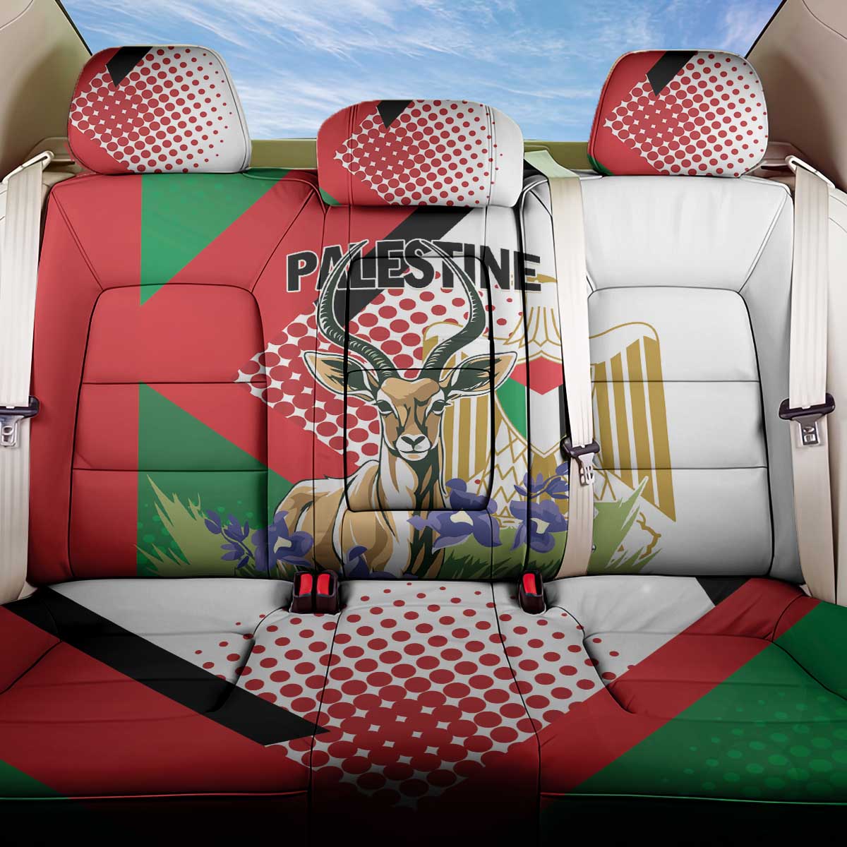 Palestine Back Car Seat Cover Mountain Gazelle With Faqqua Iris - Wonder Print Shop