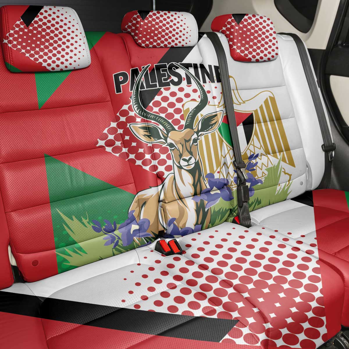 Palestine Back Car Seat Cover Mountain Gazelle With Faqqua Iris - Wonder Print Shop