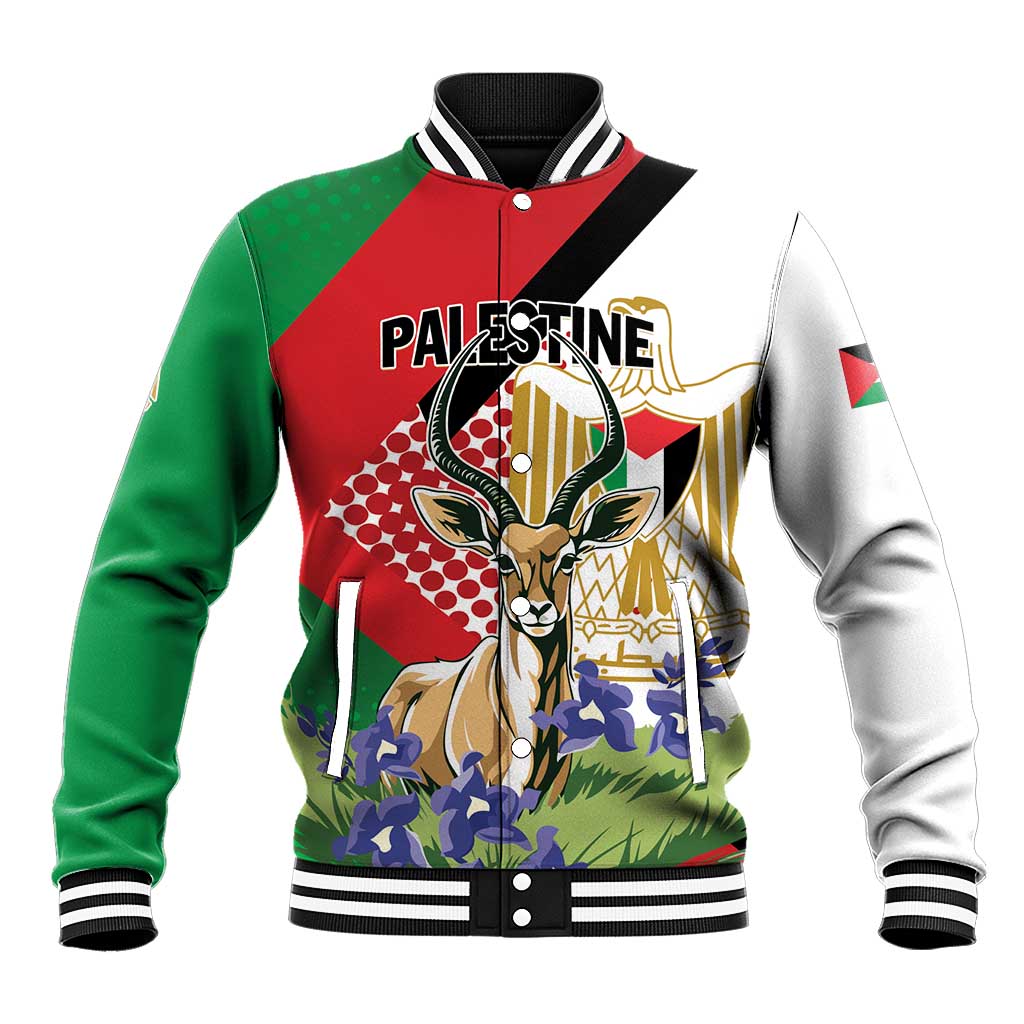 Personalized Palestine Baseball Jacket Mountain Gazelle With Faqqua Iris - Wonder Print Shop
