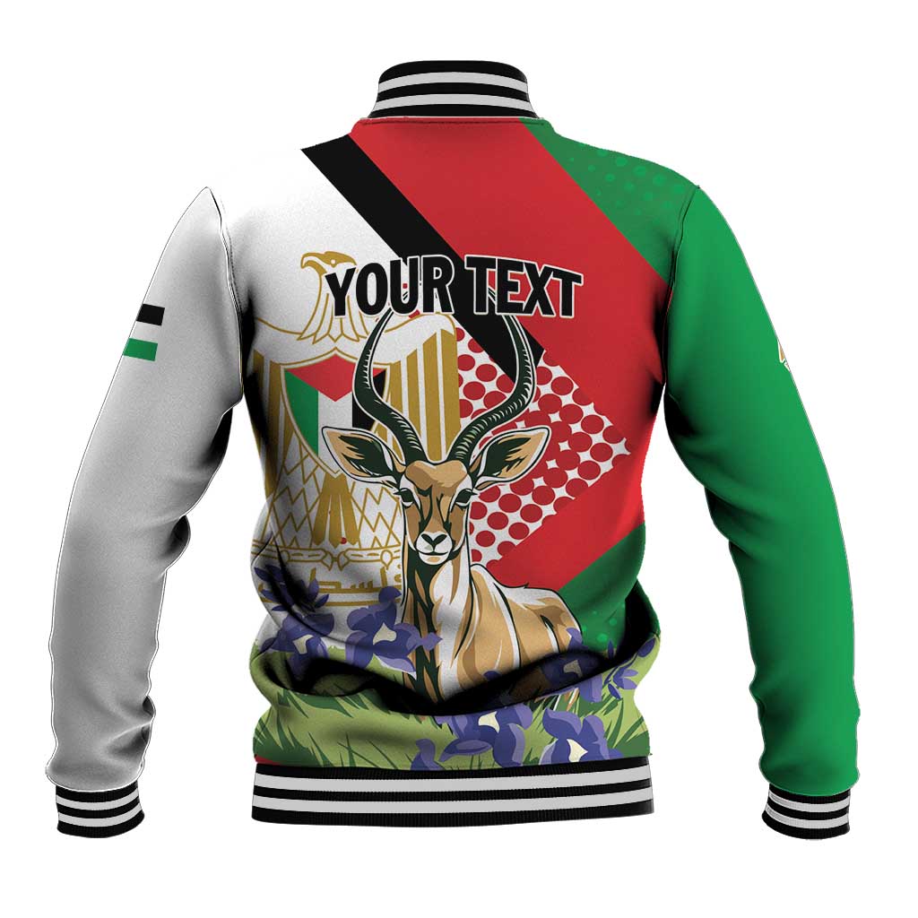 Personalized Palestine Baseball Jacket Mountain Gazelle With Faqqua Iris - Wonder Print Shop
