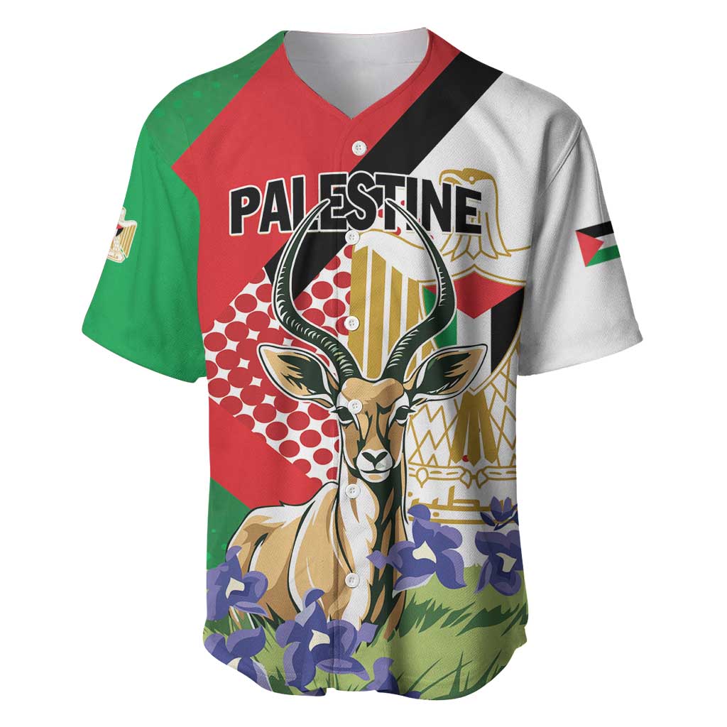Personalized Palestine Baseball Jersey Mountain Gazelle With Faqqua Iris - Wonder Print Shop