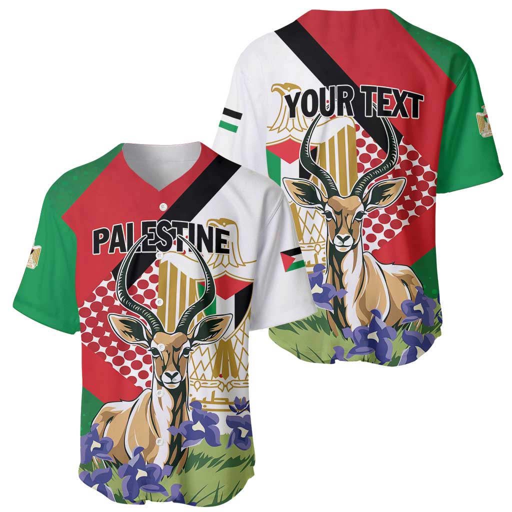 Personalized Palestine Baseball Jersey Mountain Gazelle With Faqqua Iris - Wonder Print Shop