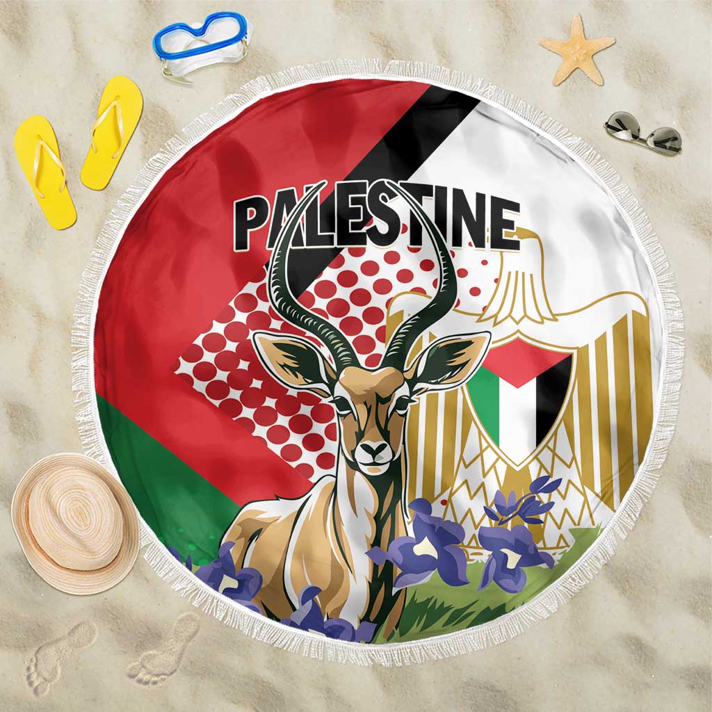 Palestine Beach Blanket Mountain Gazelle With Faqqua Iris - Wonder Print Shop