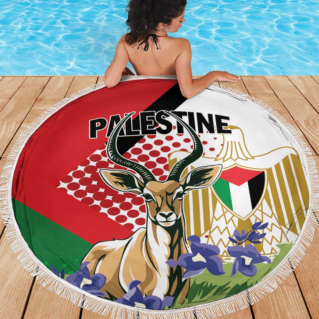 Palestine Beach Blanket Mountain Gazelle With Faqqua Iris - Wonder Print Shop