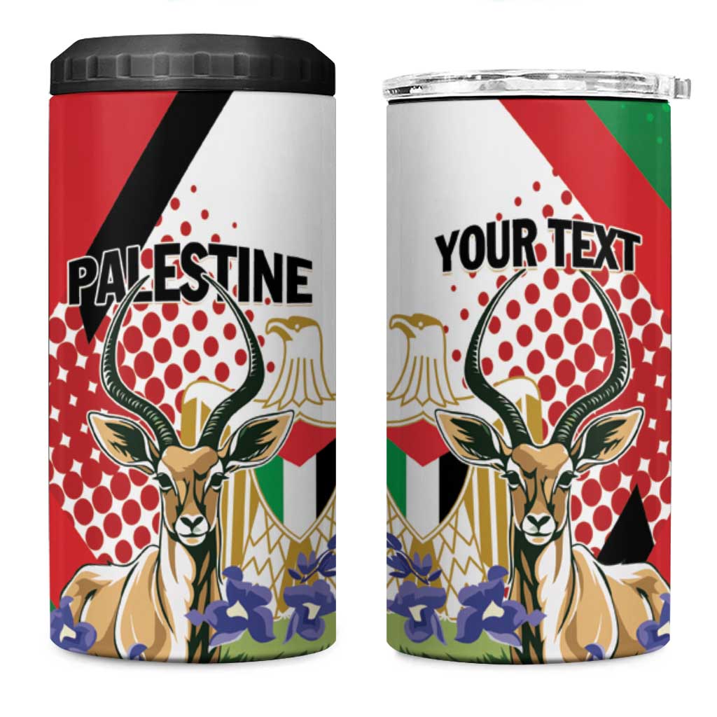 Personalized Palestine 4 in 1 Can Cooler Tumbler Mountain Gazelle With Faqqua Iris - Wonder Print Shop