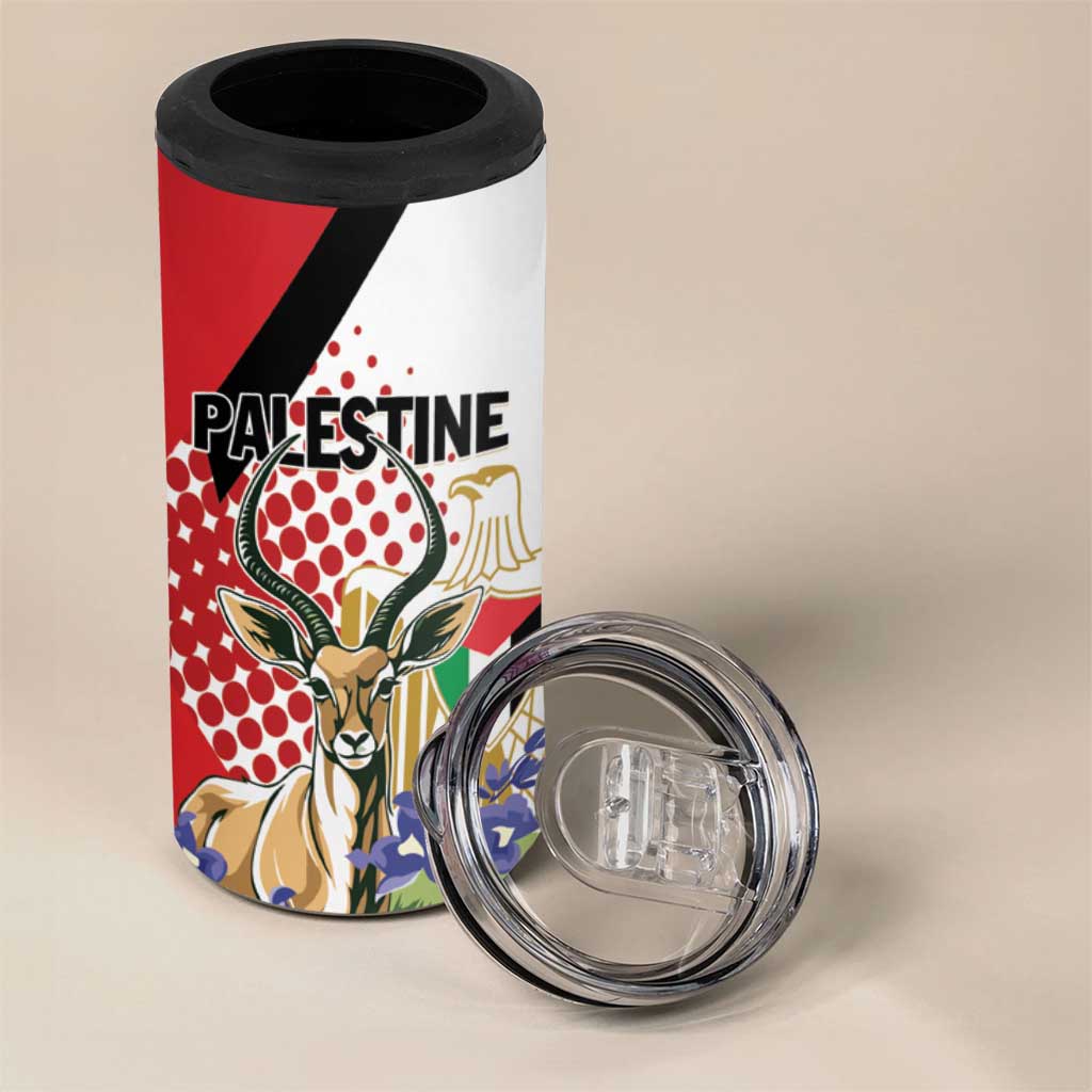 Personalized Palestine 4 in 1 Can Cooler Tumbler Mountain Gazelle With Faqqua Iris - Wonder Print Shop