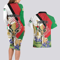 Personalized Palestine Couples Matching Long Sleeve Bodycon Dress and Hawaiian Shirt Mountain Gazelle With Faqqua Iris - Wonder Print Shop