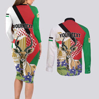 Personalized Palestine Couples Matching Long Sleeve Bodycon Dress and Long Sleeve Button Shirt Mountain Gazelle With Faqqua Iris - Wonder Print Shop