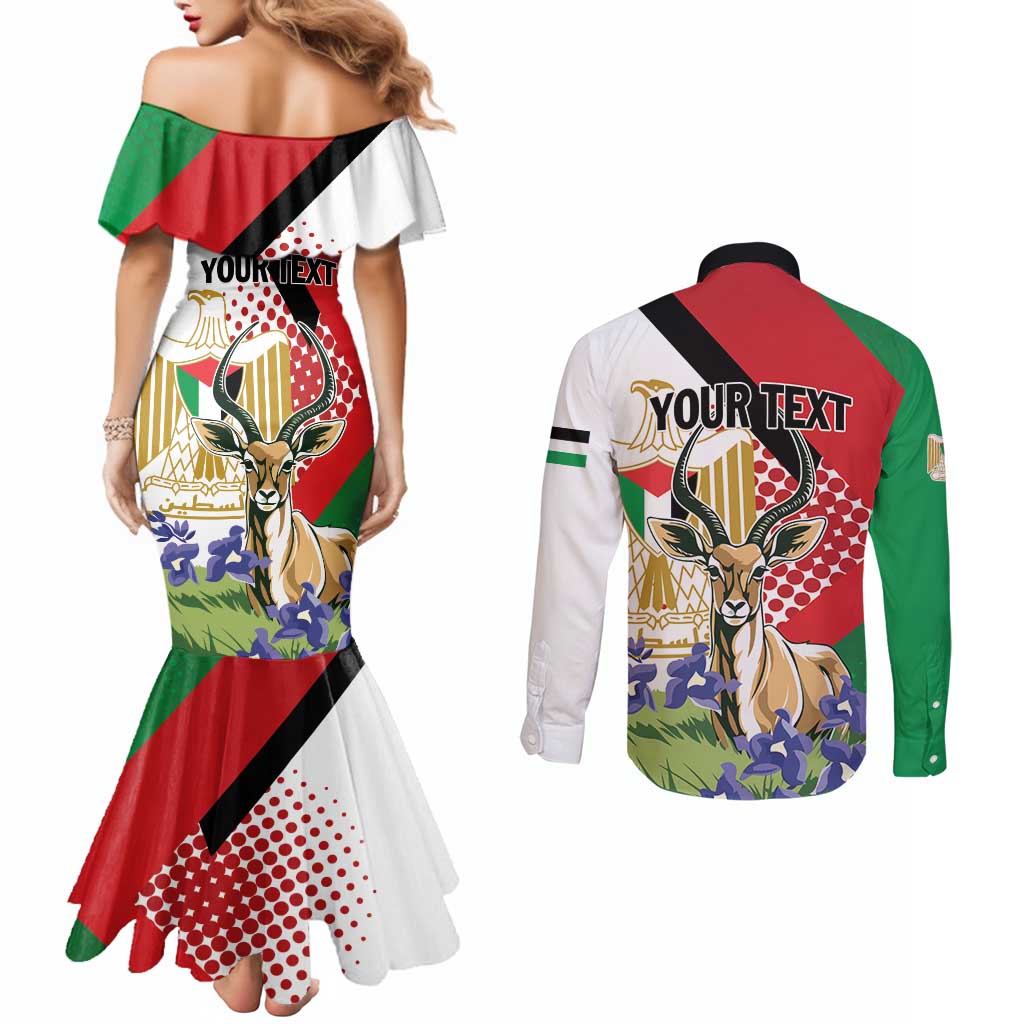 Personalized Palestine Couples Matching Mermaid Dress and Long Sleeve Button Shirt Mountain Gazelle With Faqqua Iris