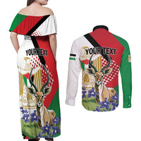 Personalized Palestine Couples Matching Off Shoulder Maxi Dress and Long Sleeve Button Shirt Mountain Gazelle With Faqqua Iris - Wonder Print Shop