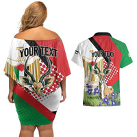 Personalized Palestine Couples Matching Off Shoulder Short Dress and Hawaiian Shirt Mountain Gazelle With Faqqua Iris - Wonder Print Shop
