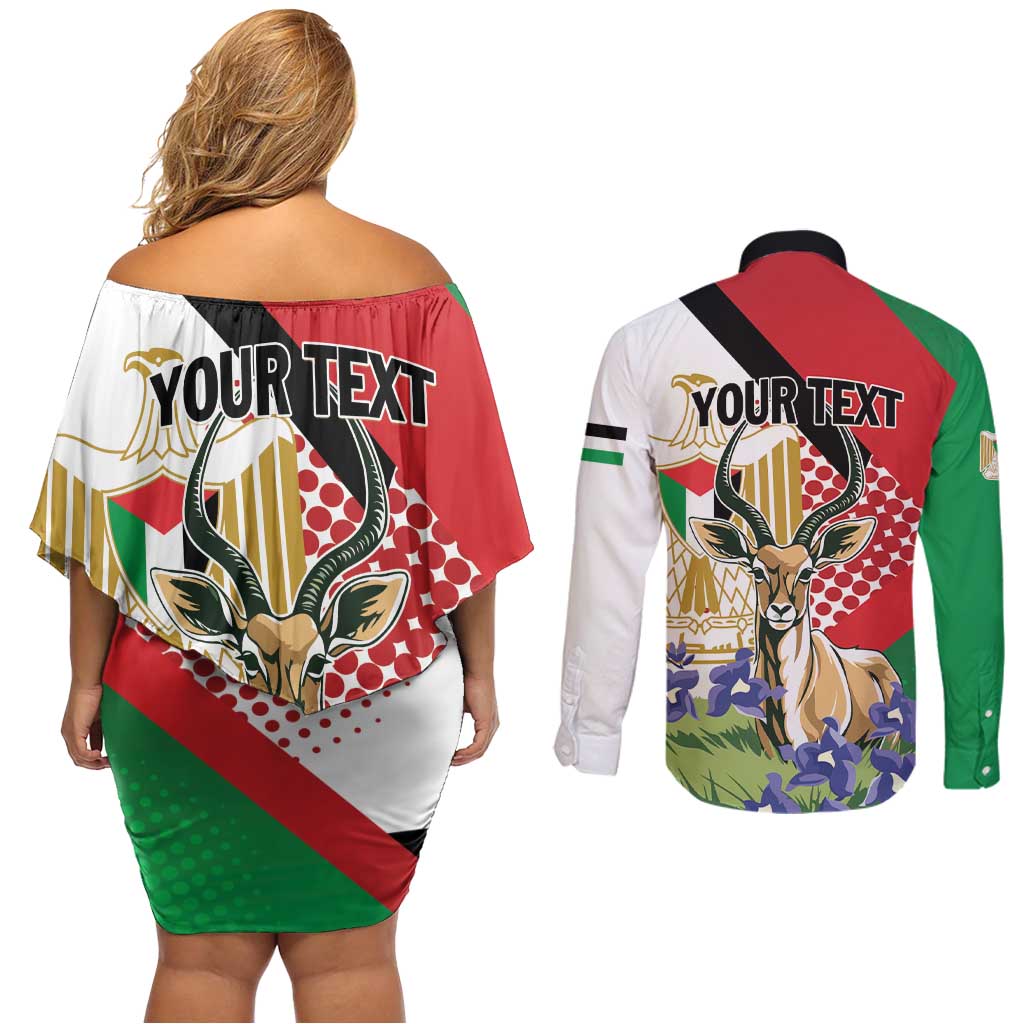 Personalized Palestine Couples Matching Off Shoulder Short Dress and Long Sleeve Button Shirt Mountain Gazelle With Faqqua Iris - Wonder Print Shop