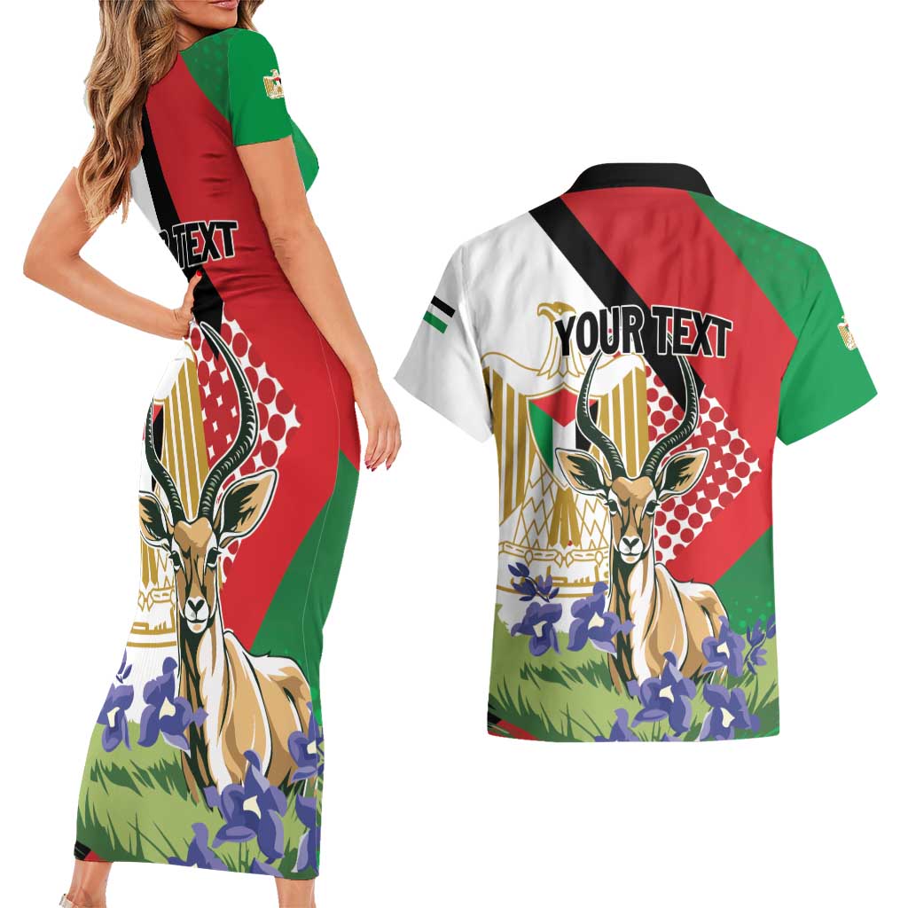 Personalized Palestine Couples Matching Short Sleeve Bodycon Dress and Hawaiian Shirt Mountain Gazelle With Faqqua Iris - Wonder Print Shop