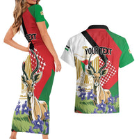 Personalized Palestine Couples Matching Short Sleeve Bodycon Dress and Hawaiian Shirt Mountain Gazelle With Faqqua Iris - Wonder Print Shop