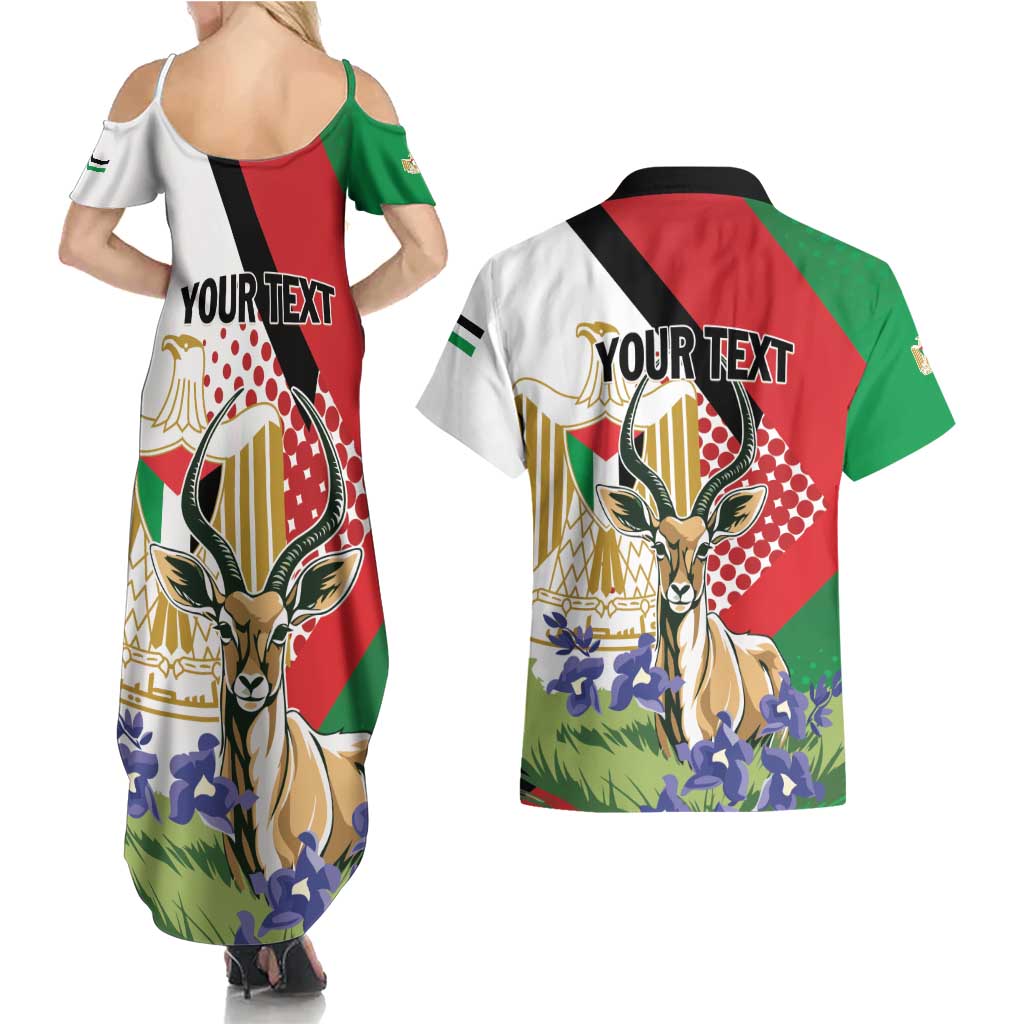 Personalized Palestine Couples Matching Summer Maxi Dress and Hawaiian Shirt Mountain Gazelle With Faqqua Iris - Wonder Print Shop