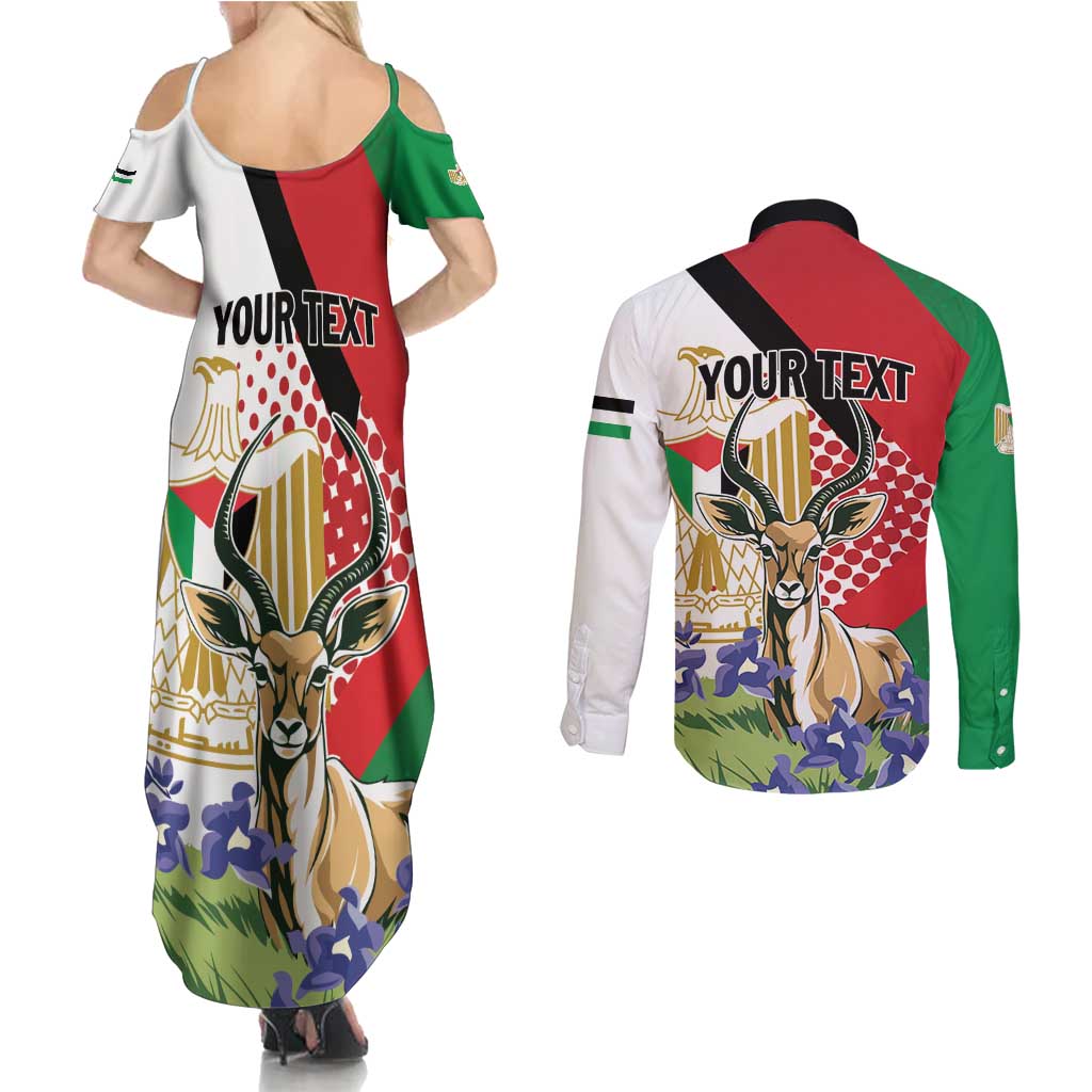 Personalized Palestine Couples Matching Summer Maxi Dress and Long Sleeve Button Shirt Mountain Gazelle With Faqqua Iris - Wonder Print Shop