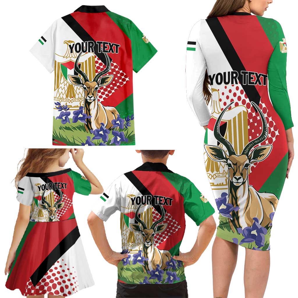 Personalized Palestine Family Matching Long Sleeve Bodycon Dress and Hawaiian Shirt Mountain Gazelle With Faqqua Iris - Wonder Print Shop