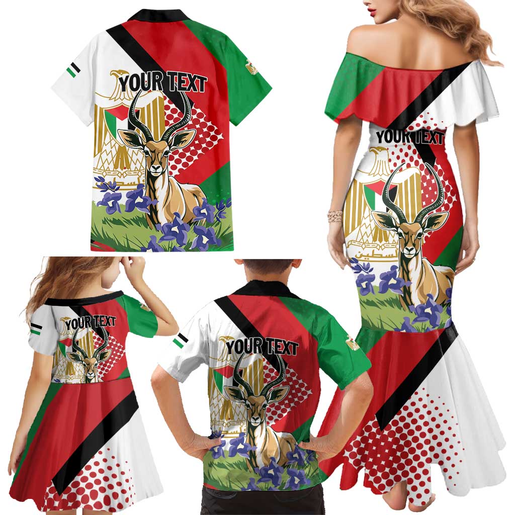 Personalized Palestine Family Matching Mermaid Dress and Hawaiian Shirt Mountain Gazelle With Faqqua Iris - Wonder Print Shop