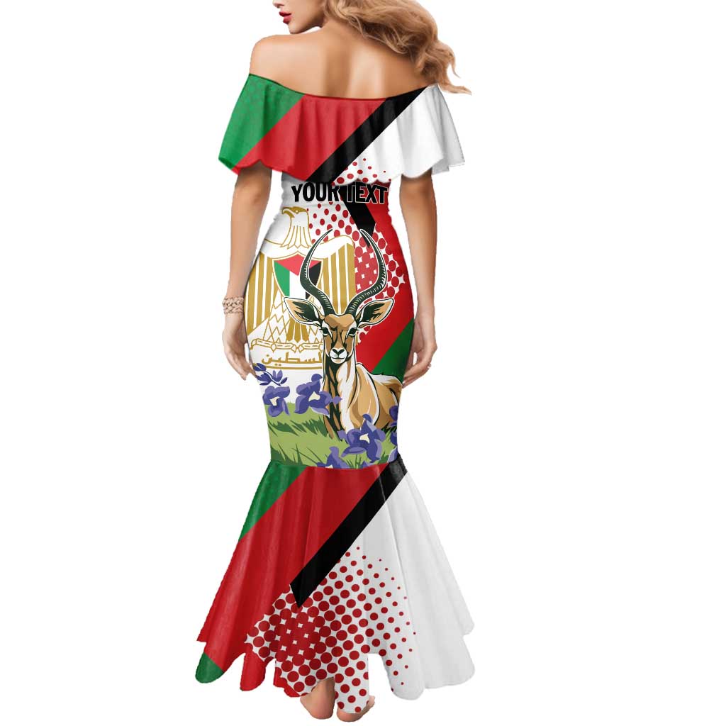 Personalized Palestine Family Matching Mermaid Dress and Hawaiian Shirt Mountain Gazelle With Faqqua Iris - Wonder Print Shop