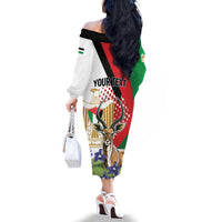 Personalized Palestine Family Matching Off The Shoulder Long Sleeve Dress and Hawaiian Shirt Mountain Gazelle With Faqqua Iris - Wonder Print Shop