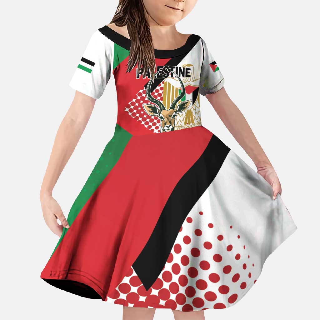 Personalized Palestine Family Matching Off Shoulder Maxi Dress and Hawaiian Shirt Mountain Gazelle With Faqqua Iris - Wonder Print Shop