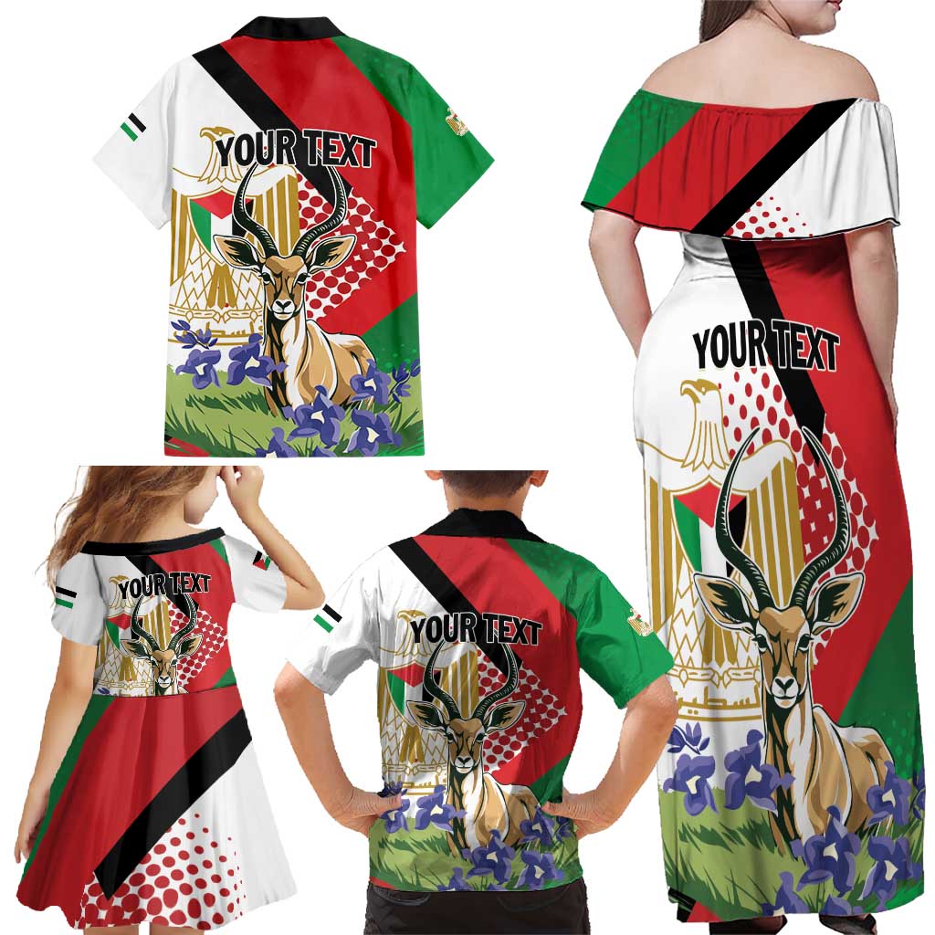 Personalized Palestine Family Matching Off Shoulder Maxi Dress and Hawaiian Shirt Mountain Gazelle With Faqqua Iris - Wonder Print Shop